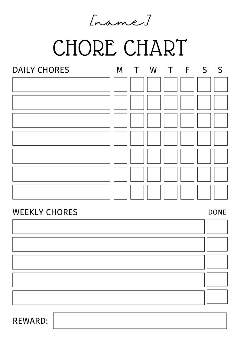 EDITABLE Daily & Weekly Chore Chart for Teens Minimalist | Etsy