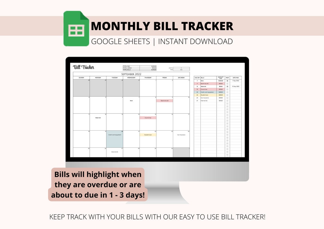 Monthly Bill Tracker Calendar Google Sheets Spreadsheet Monthly Bill