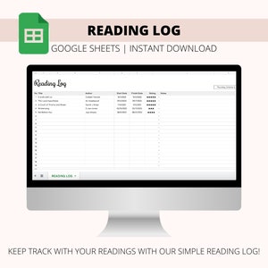 Reading Log Google Sheets | Einfacher Lese-Tracker | Buch Tracker | Digitaler Leseplaner | Logbuch | Leseliste | Buchbewertungsvorlage