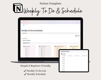 Notion Weekly Planner Template, Beginner Friendly (Digital Planner)