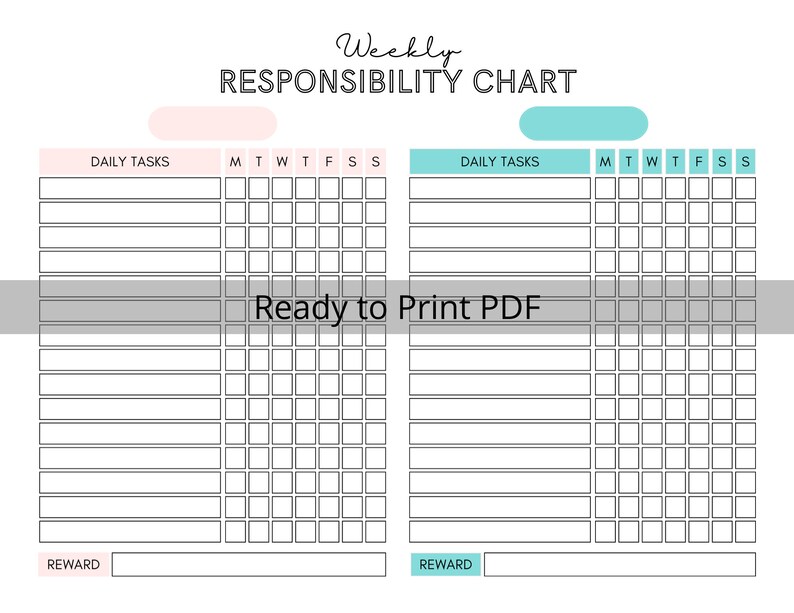 EDITABLE Multiple Kids Weekly Chore Chart | 2 Kids Chore Chart | Daily ...