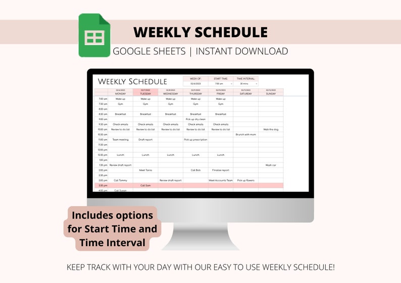Weekly Schedule Google Sheets | Pink Daily Task Planner (digital ...