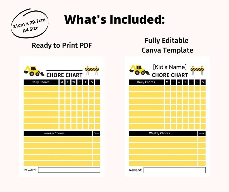Construction Trucks Chore Chart – Kids Daily and Weekly Checklist ...