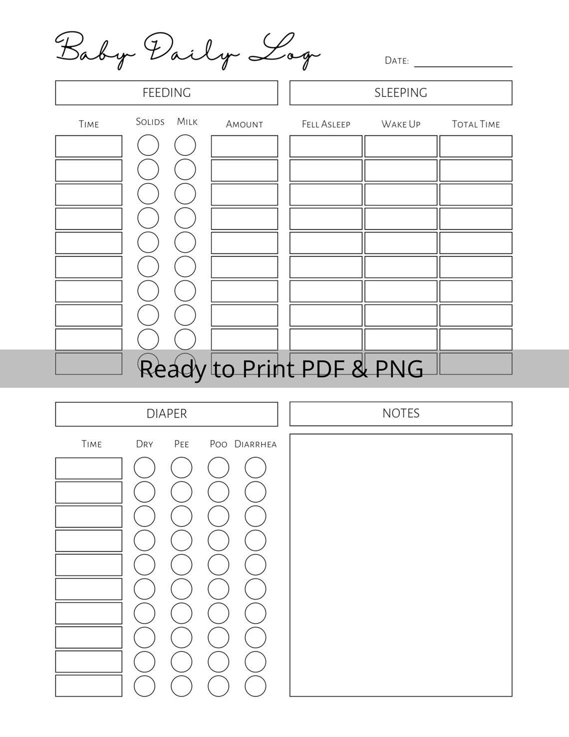 PRINTABLE Baby Daily Log Infant Daily Log Baby Feeding Log Newborn Baby ...