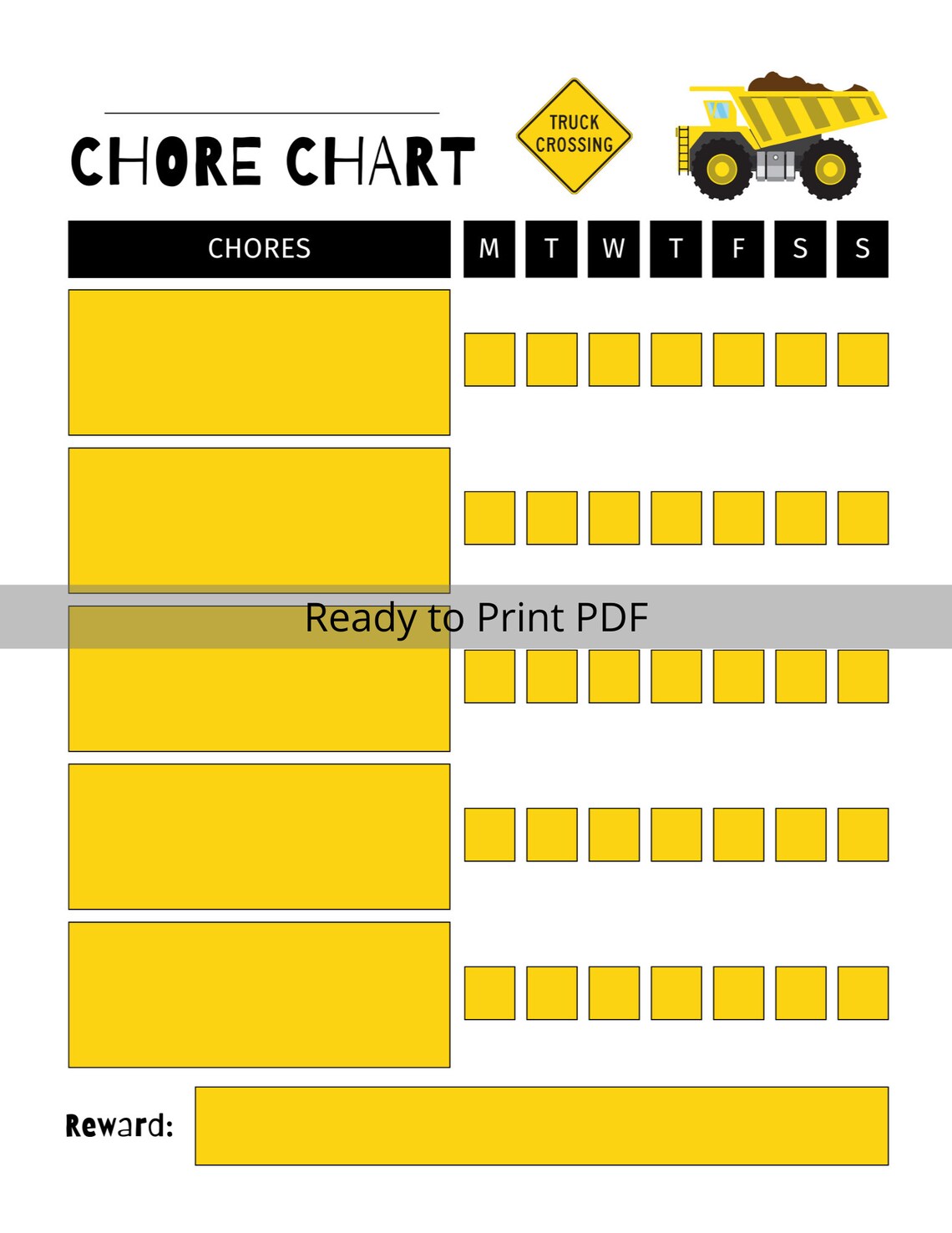 EDITABLE Kids Chore Chart Construction Truck Toddler Chore Chart Boys ...