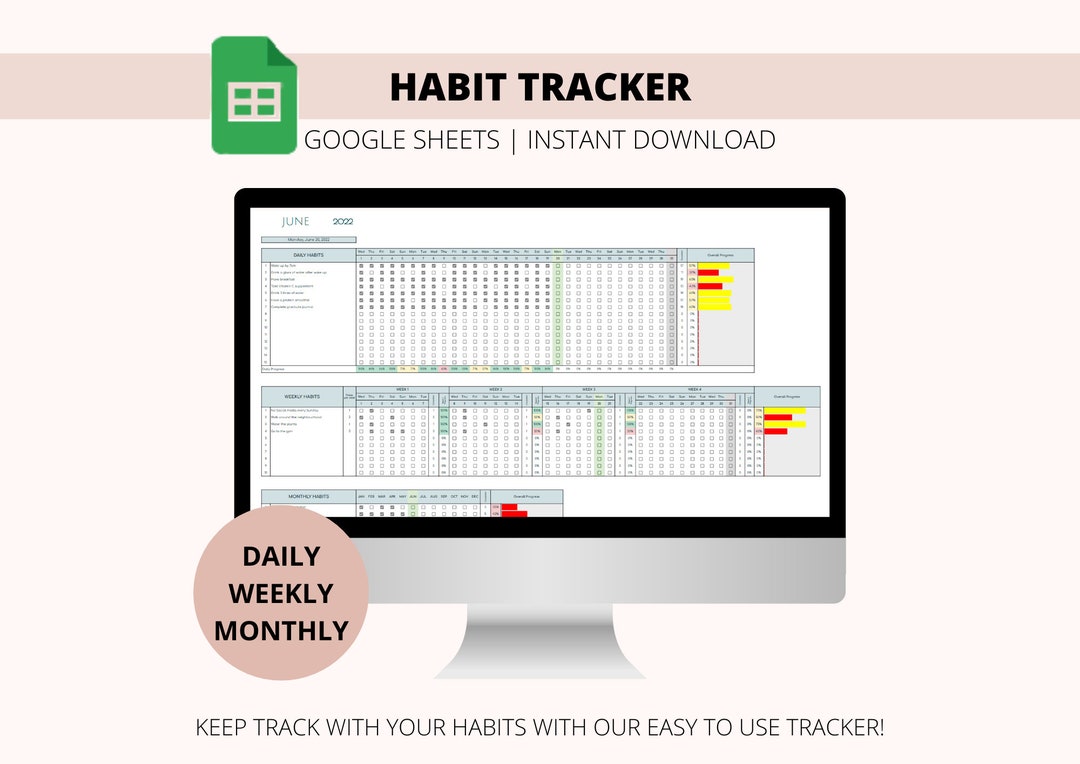 Habit Tracker Google Sheets Spreadsheet | Daily Habit Tracker | Weekly ...
