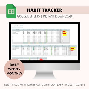 Habit Tracker Google Sheets Spreadsheet | Daily Habit Tracker | Weekly Habit Tracker | Monthly Habit Tracker | Goal Planner |  Editable