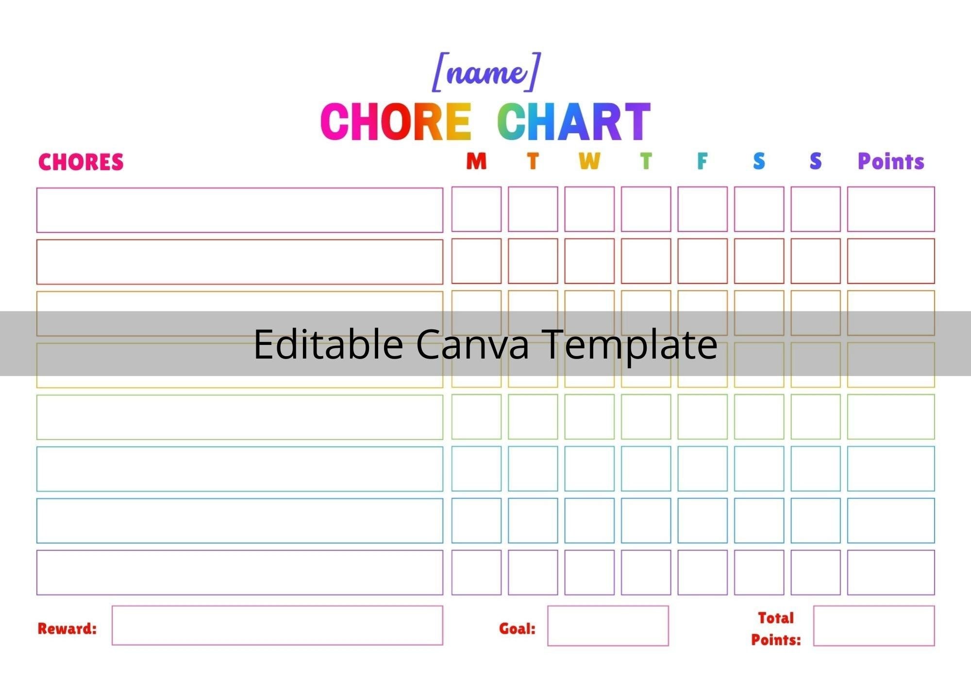 EDITABLE Daily Chore Chart With Reward Points System - Rainbow | Kids ...