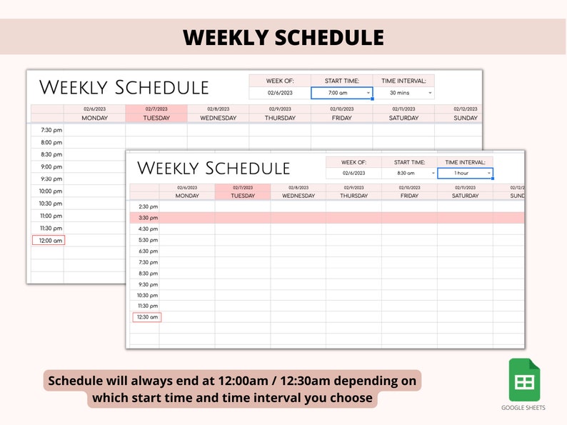 Weekly Schedule Google Sheets | Pink Daily Task Planner (digital ...