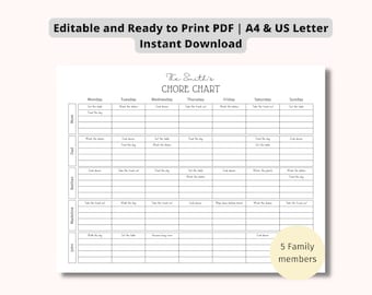 Editable Family Chore Chart | Weekly Cleaning Schedule (Digital Download)