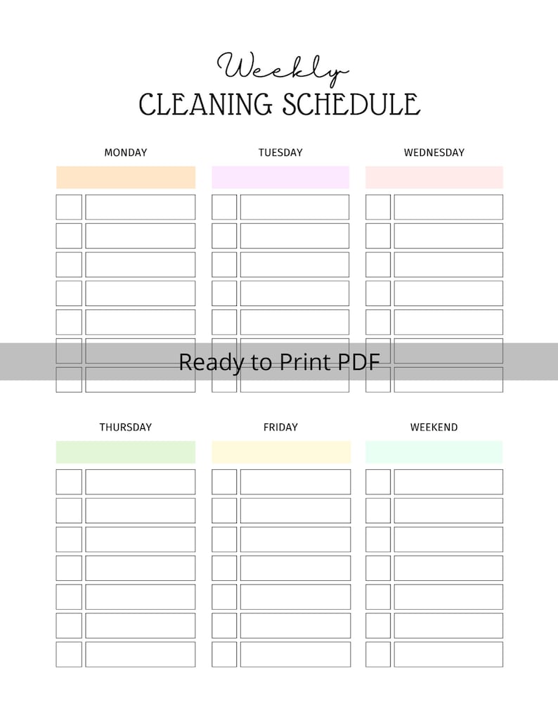 EDITABLE Cleaning Schedule Cleaning Planner Weekly Cleaning Checklist
