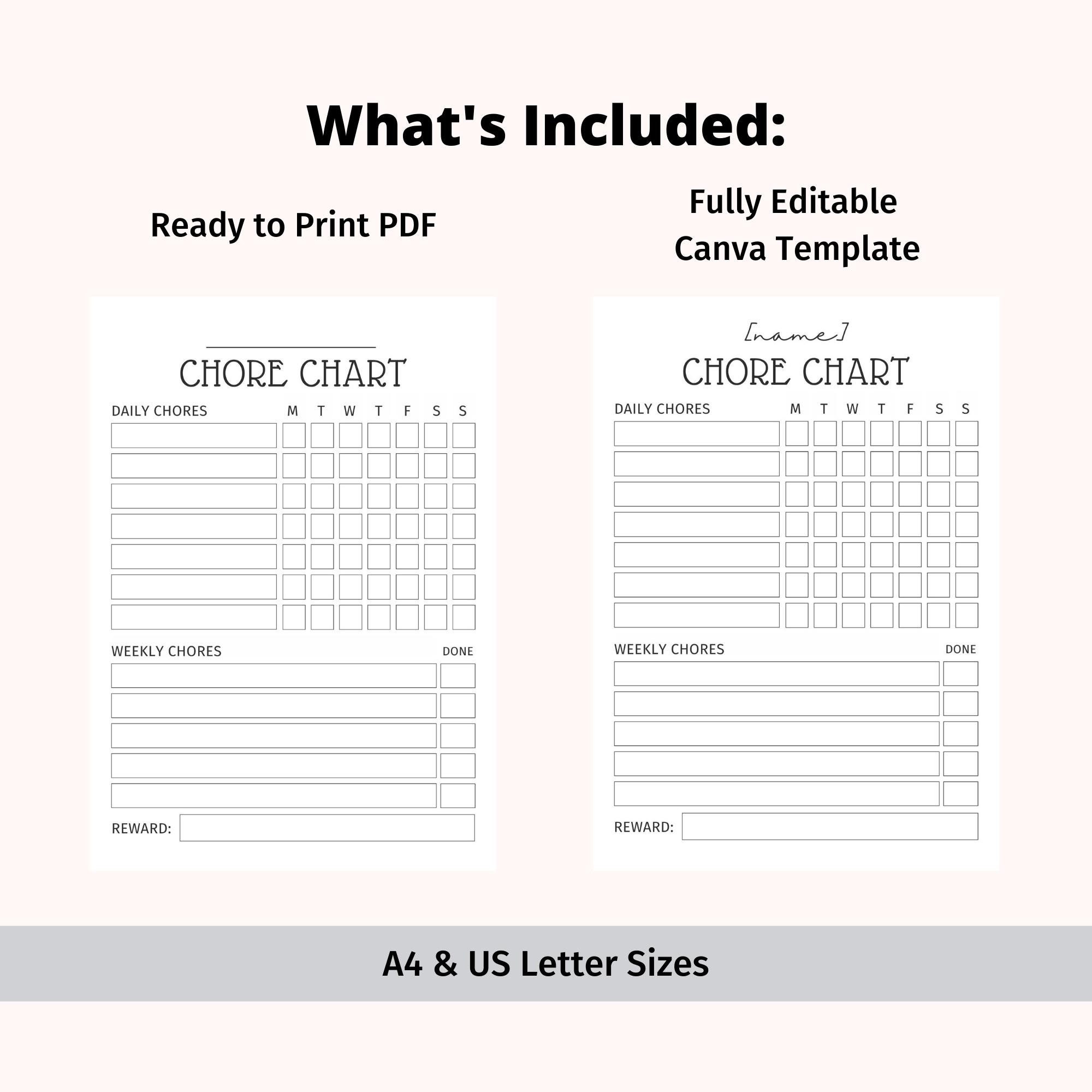 EDITABLE Daily & Weekly Chore Chart for Teens Minimalist - Etsy Australia
