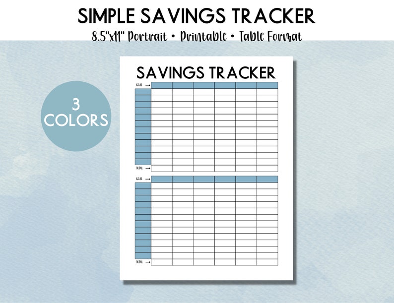 Simple Monthly Savings Tracker Printable Blue Green Pink PDF Etsy