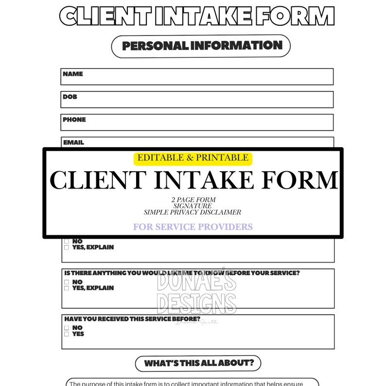 Editable Client Intake Form for Service Providers - Etsy