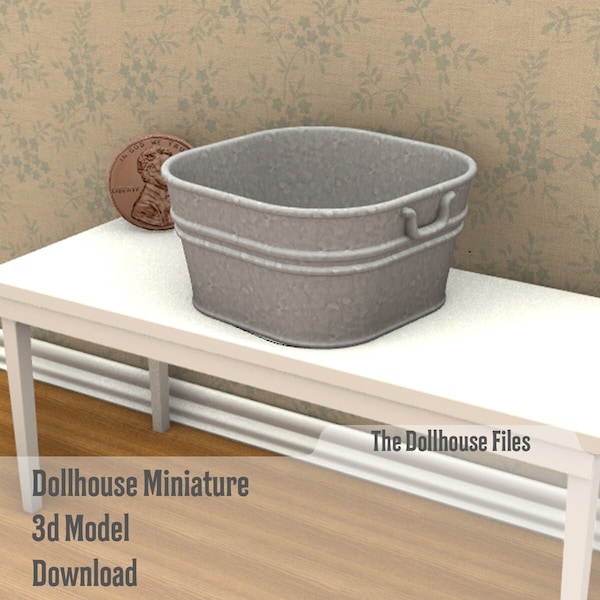 3D Model Square Wash Tub Dollhouse Miniature 1:12 STL Printable file