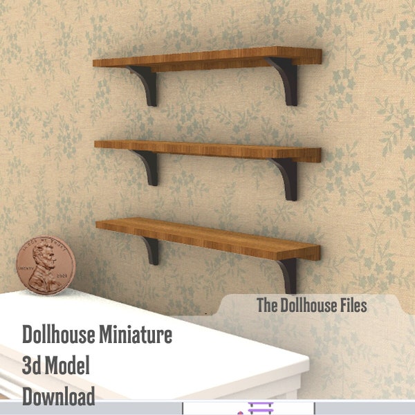 3D Printer STL file Kitchen Shelf Dollhouse  Miniature 3D Printable file 1:12 scale Decor model download diy kitchen shelves