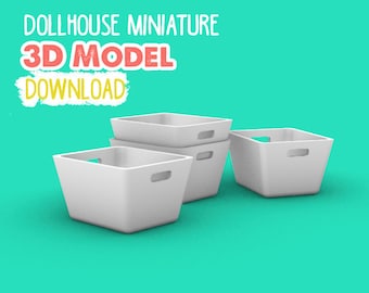 3D Printer STL file Storage Bin container Dollhouse Miniature 3D Printable file 1:12 scale Decor model download diy