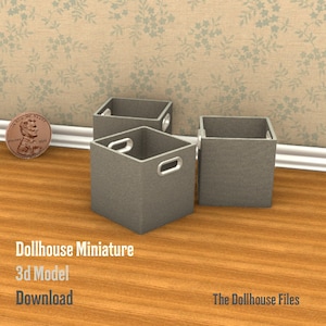 1:12 Dollhouse miniature Storage cube tote 3D model for download and 3d printing, Fabric canvas grommet bin