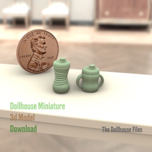 3D Printer STL file Sippy Cup Baby Bottle Dollhouse  Miniature 3D Printable file 1:12 scale Decor model download diy nursery dishes