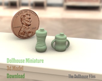 3D Printer STL file Sippy Cup Baby Bottle Dollhouse  Miniature 3D Printable file 1:12 scale Decor model download diy nursery dishes