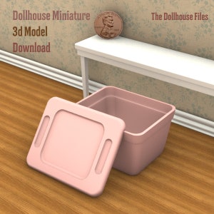 3D Printer STL file Large Storage Bin Tote container Dollhouse Miniature 3D Printable file 1:12 scale Decor model download diy box christmas