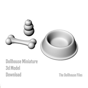 Impressora 3D Arquivo STL Prato para cachorro, brinquedo e osso Casa de bonecas em miniatura Arquivo 3D para impressão em escala 1:12 Modelo de decoração para baixar acessórios para animais de estimação faça você mesmo