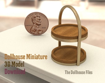 3D Printer STL file Two Tier Tray stand Dollhouse Miniature 3D Printable file 1:12 scale Decor model download diy