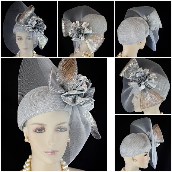 Elegant Silver Bow 

This elegant silver‎ pillbox hat Elegant Silver Costume Hats And Headpieces For Formal  main image 4