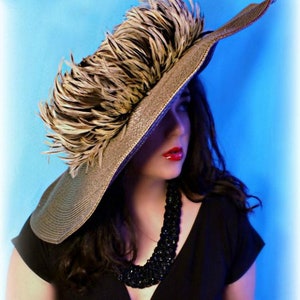 Taupe Brown Wide Brim Kentucky Derby Hat, Women display picture 1