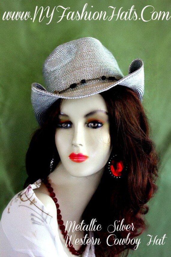 Ladies Metallic Silver Designer Western Cowboy Dress Hat Casual Hats Rma -  Etsy
