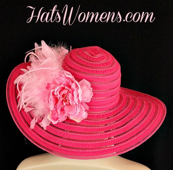 Ladies Hot Pink Wide Brim Church 