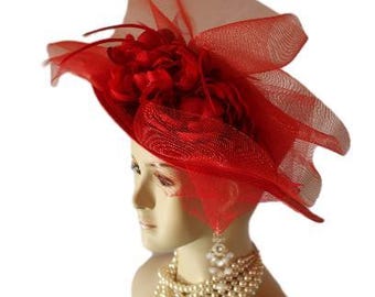Haute Couture Red Luxury Winter Wool Abstract Wide Brim Hat  display picture 1