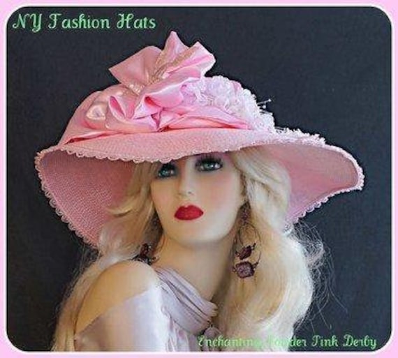 Haute Couture Pink Big Brim Sequin Satin Designer Hat, Hats Weddings Brides  Mother Of The Bride, Hats For Horse Races Derby Luncheon Hats