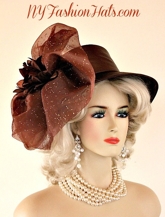 Cocoa Brown & Champagne Church Dress Hat by Perche’ Couture il_1080xN.3768778227_scu7.jpg main image 2