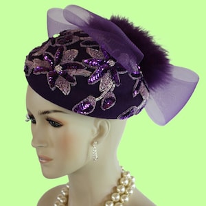 Haute Couture Purple Winter Wool Cocktail Hat, Avant Garde Dress Hat Wedding Headpiece, Mother Of The Bride Formal Hat, NY Fashion Hats, ZKR