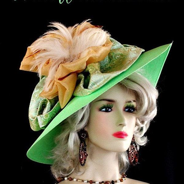 Lime Green Golden Yellow Paisley Bow Kentucky Derby Hat, Woman's Dress Wedding Hats