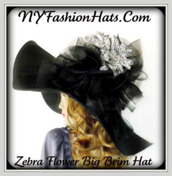 Haute Couture Designer Hats for Women, Black White Wide Brim  display picture 3