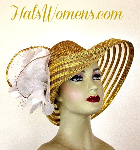 Stylish Gold Embellished Wide-Brim Hat with Decorative Bow with Bow Accent - #4138 – EssenceHat main image 2