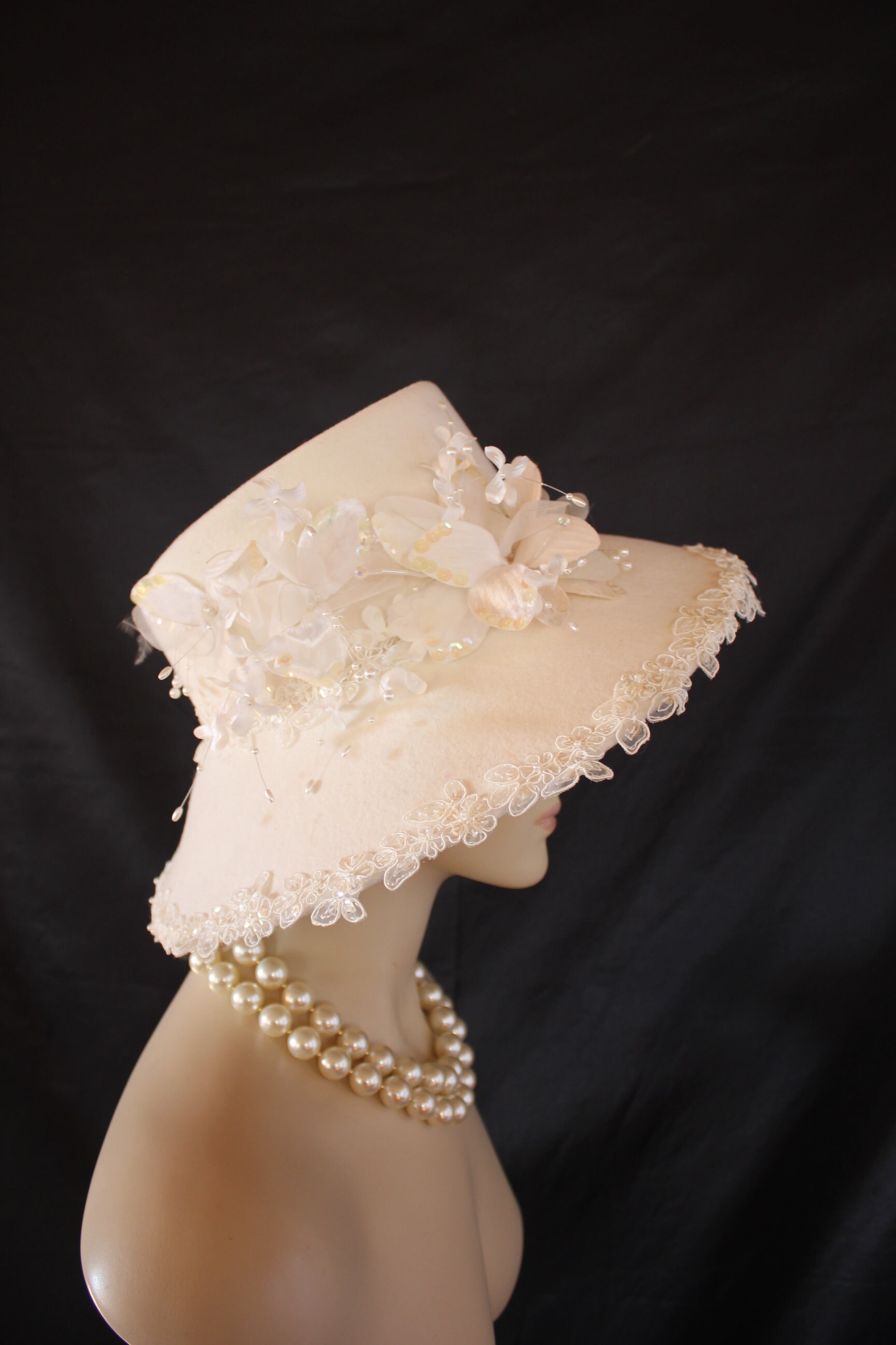 Luxury Winter White Ivory Wool Big Brim Hat for Women 