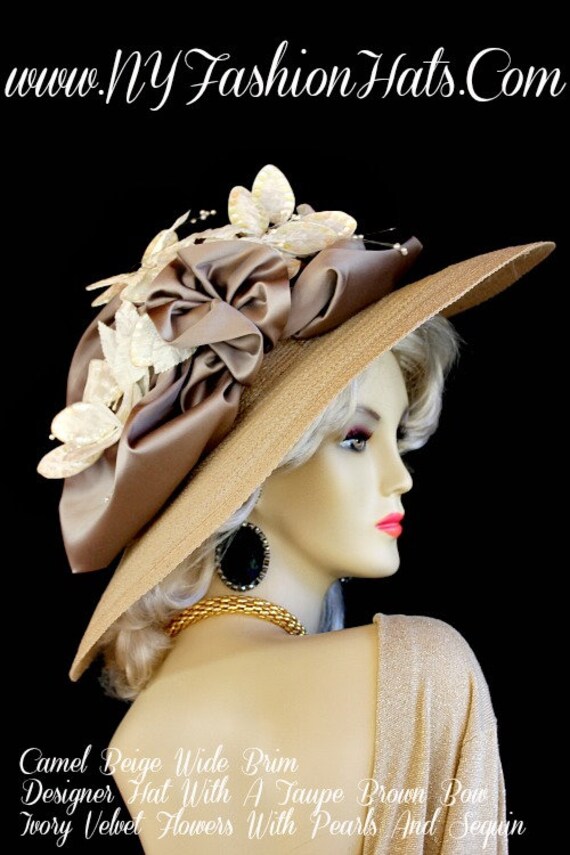 Kentucky Derby Hats Camel Beige Velvet Flowers Hat Ny 