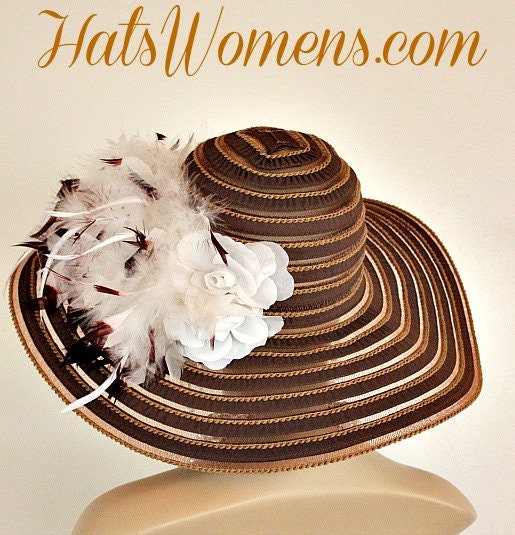 Vintage Fun Women\'s Straw Church Brown Derby Large Brim Hat - Size Small - Church Brown Vintage Hats for Women for sale | eBay main image 2