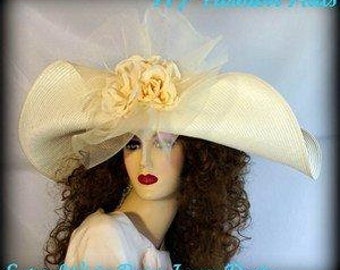 Hats For Horse Races Kentucky Derby, Luxury Big Brim Designer Hats, Ivory Dress Hats, Black Fashion Hat, NYFashionHats Millinery Gina