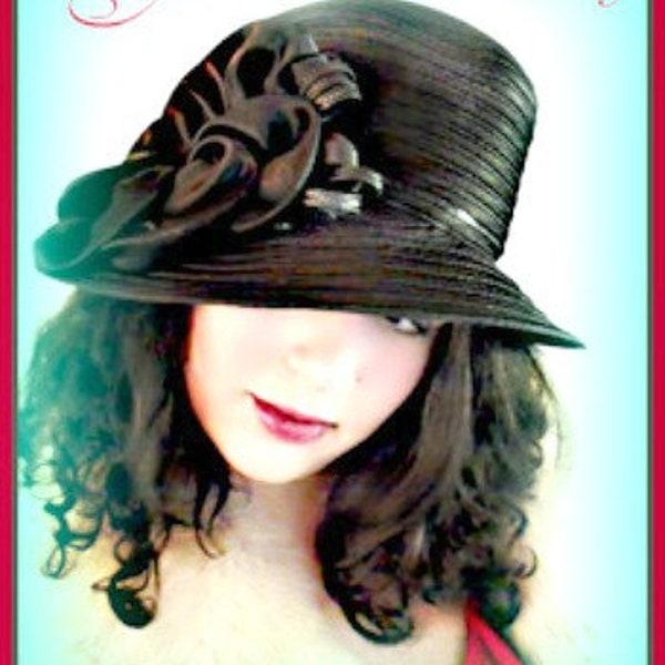 Women's Black Satin Designer Hat, Casual Or Formal Black Dress Hat, NY Fashion Couture Millinery, Hat Cap Headwear Apparel Women, Linda
