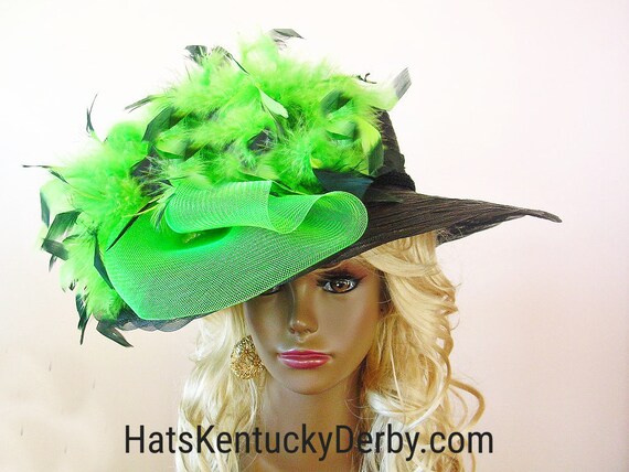 Lime Green Feathered Women\'s Hat Lime Green Haute Couture Luxury Designer Statement Feather  main image 3