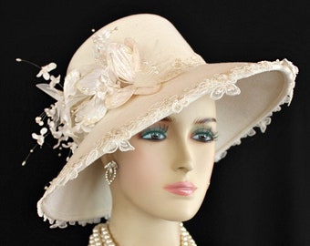 Lovely Ivory Wool Church Dress Hat by J F Y New York Ivory Church Vintage Hats for Women for sale | eBay main image 2