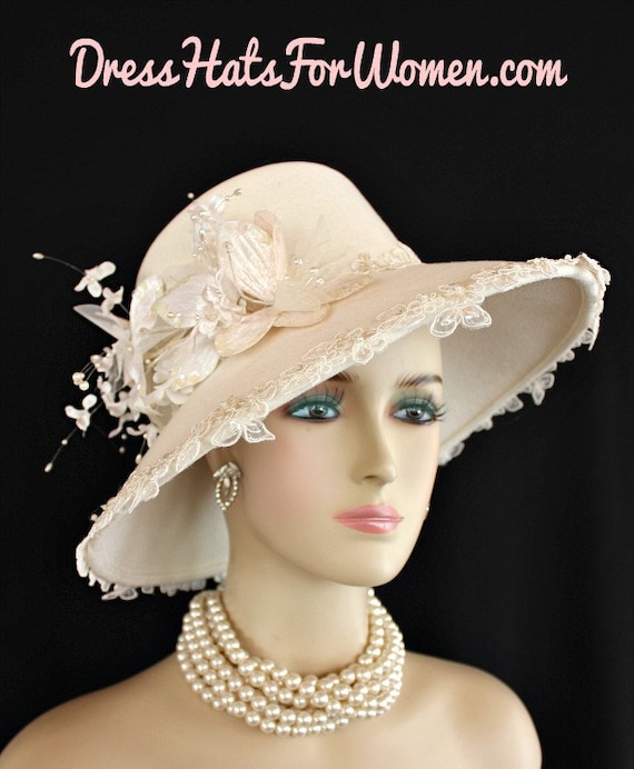 navy blue dress for baby girl Luxury Winter White Ivory Wool Big Brim Hat for Women, Formal Dress Hat,  Designer Hats for Wedding Guests, Church Hat, Sabbath Hat, Bridal