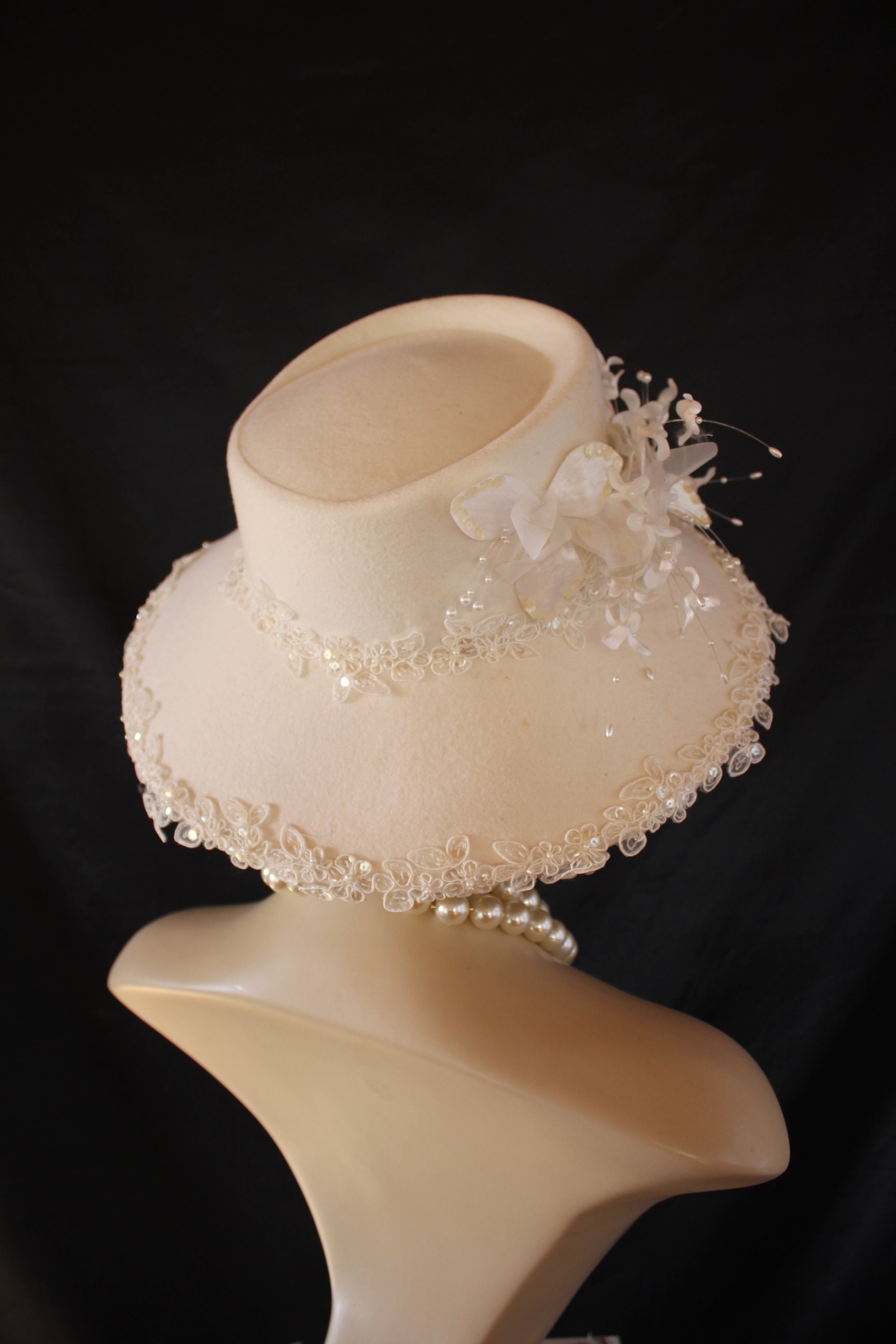 Luxury Winter White Ivory Wool Big Brim Hat for Women 
