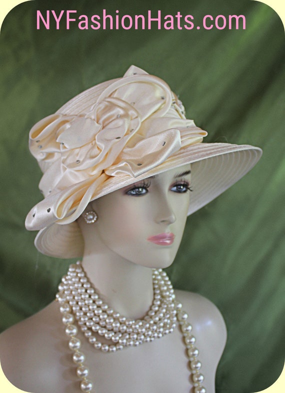 Ivory New Dress Formal Church Hat Ivory Wide Brim Couture Designer Racing Hat, Church Wedding  main image 4