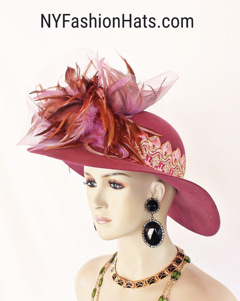 Couture Designer Statement Feather Dress Hat, Mauve Violet  display picture 1