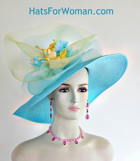 Kentucky Derby Hat, Women's Turquoise White Yellow Formal Dress Hat, Hats for Horse Races, Occasion Wedding Formal Hat, Nyfashionhats Zina - Etsy Kentucky Derby Hat, Women's Turquoise White Yellow Formal Dress Hat, Hats for Horse Races, Occasion Wedding Formal Hat, Nyfashionhats Zina - Etsy